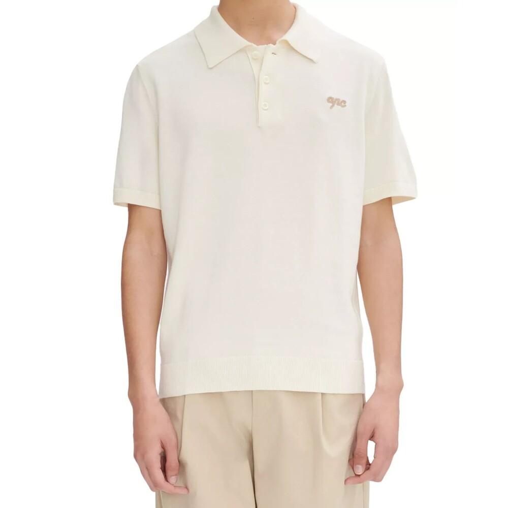 APC Polo Shirt Mens XXL Cream Short Sleeve Soft Knit Cotton Logo GREGORIO $285